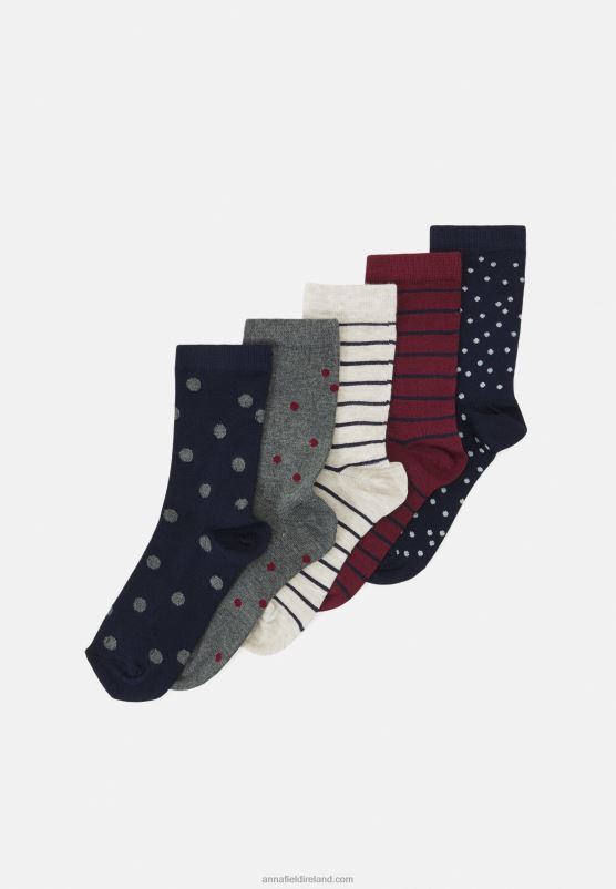 Z62T1149 Women Anna Field 5 Pack Socks Dark Blue/Dark Red