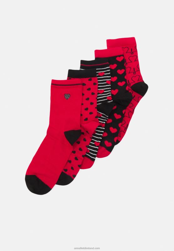 Z62T1151 Women Anna Field 5 Pack Socks Red/Black