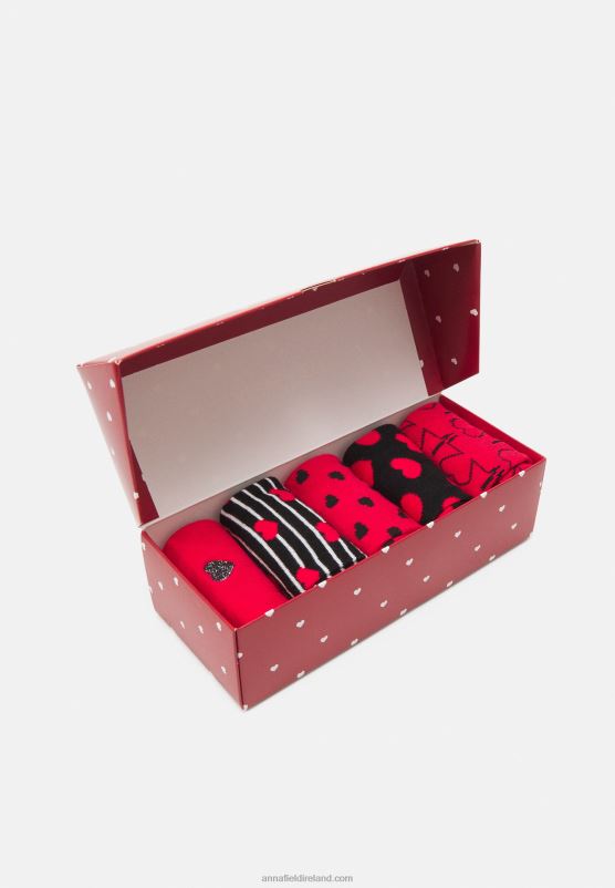 Z62T1151 Women Anna Field 5 Pack Socks Red/Black