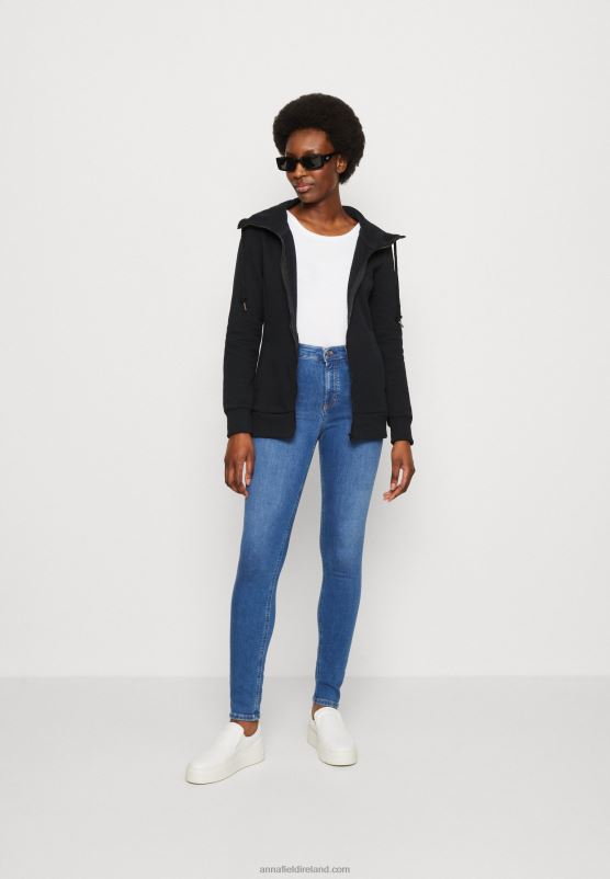 Z62T770 Women Anna Field Zip-Up Sweatshirt Black