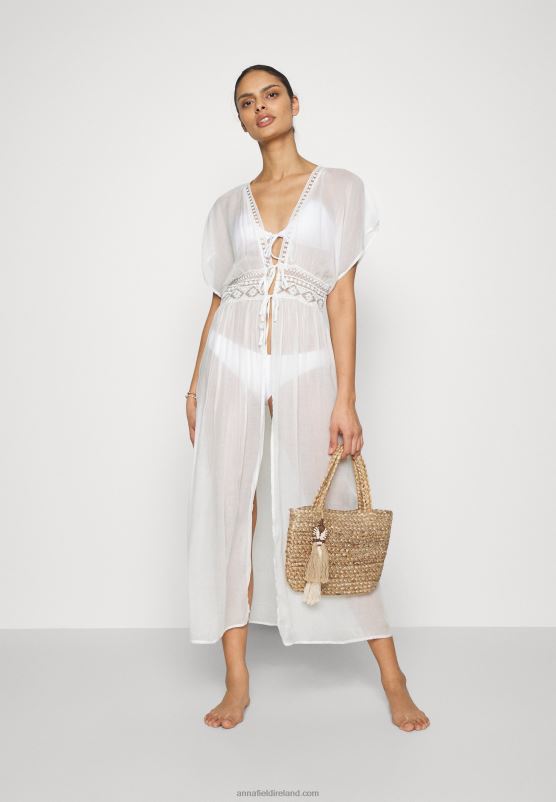 Z62T741 Women Anna Field Embroidered Cover Up 802 Black Beach Accessory 001 White