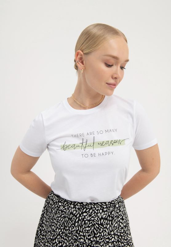 Z62T239 Women Anna Field Print T-Shirt White