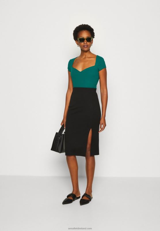 Z62T240 Women Anna Field Print T-Shirt Dark Green