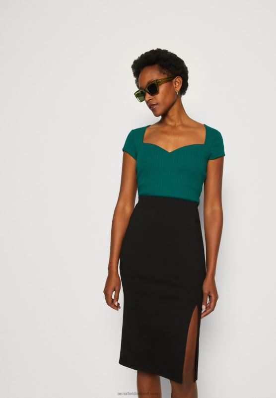 Z62T240 Women Anna Field Print T-Shirt Dark Green