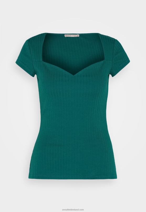 Z62T240 Women Anna Field Print T-Shirt Dark Green
