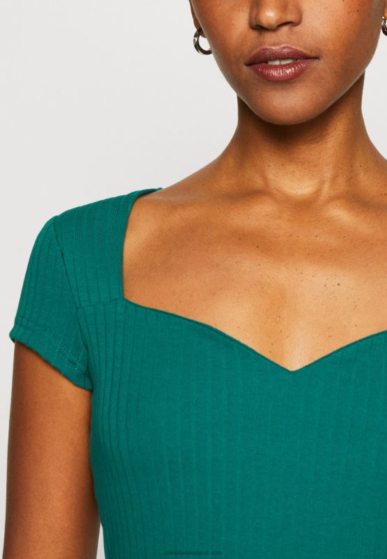 Z62T240 Women Anna Field Print T-Shirt Dark Green