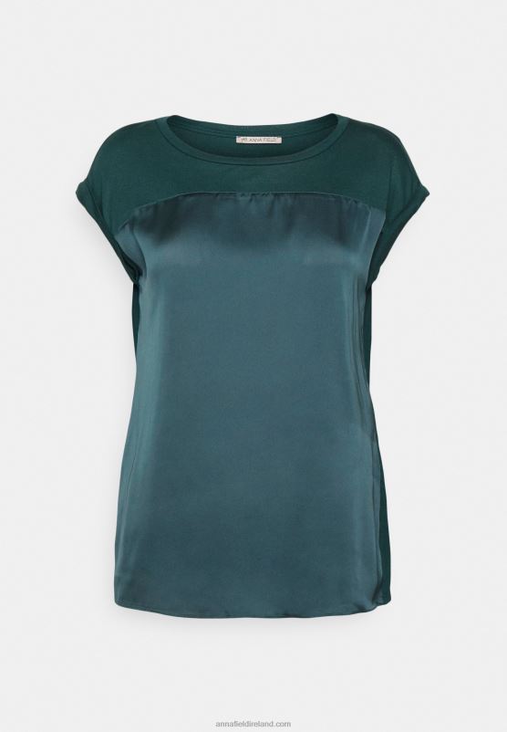 Z62T241 Women Anna Field Print T-Shirt Dark Green