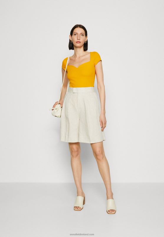 Z62T250 Women Anna Field Print T-Shirt Dark Yellow