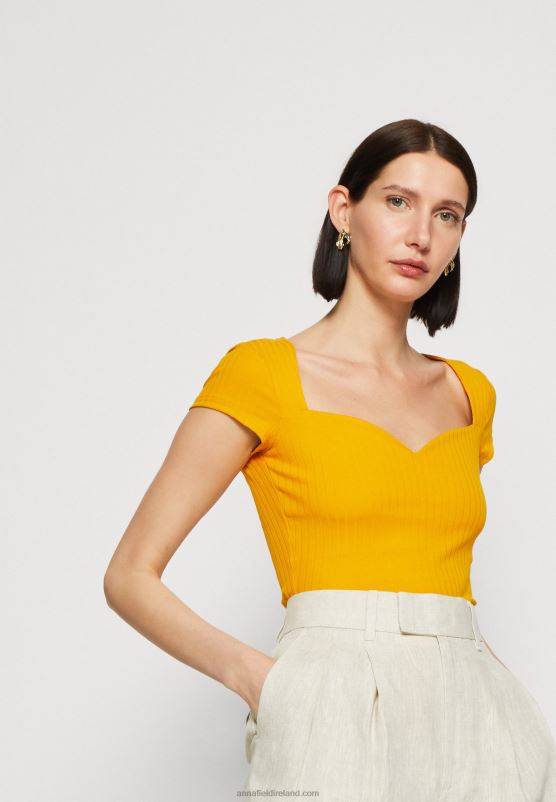 Z62T250 Women Anna Field Print T-Shirt Dark Yellow