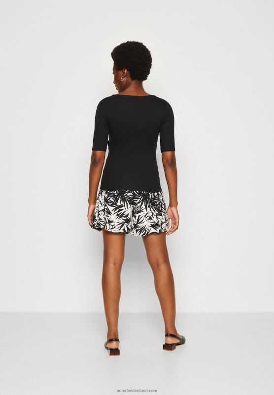 Z62T268 Women Anna Field Print T-Shirt Black