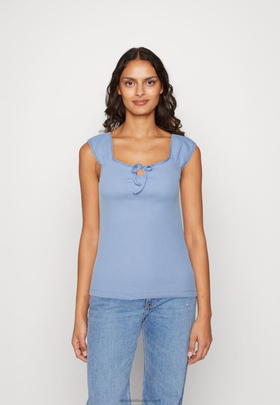 Z62T278 Women Anna Field Print T-Shirt Light Blue