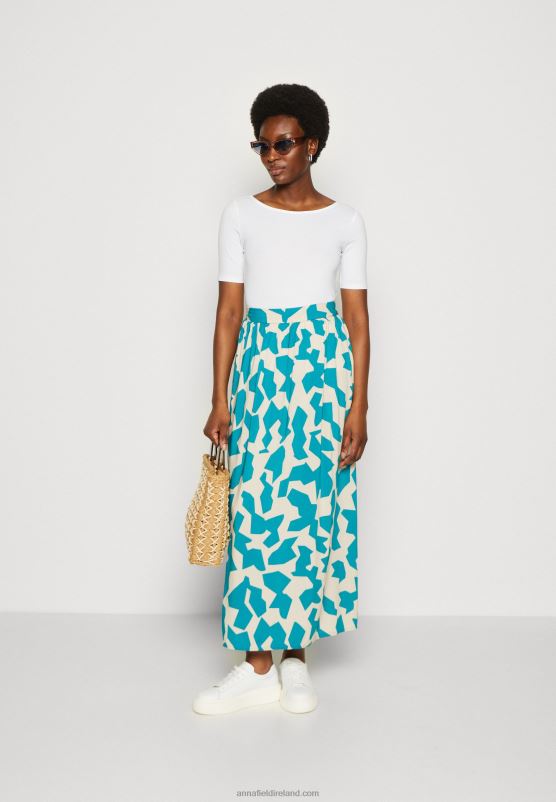 Z62T292 Women Anna Field Print T-Shirt Light Blue/White