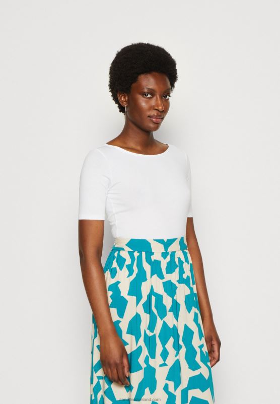 Z62T292 Women Anna Field Print T-Shirt Light Blue/White