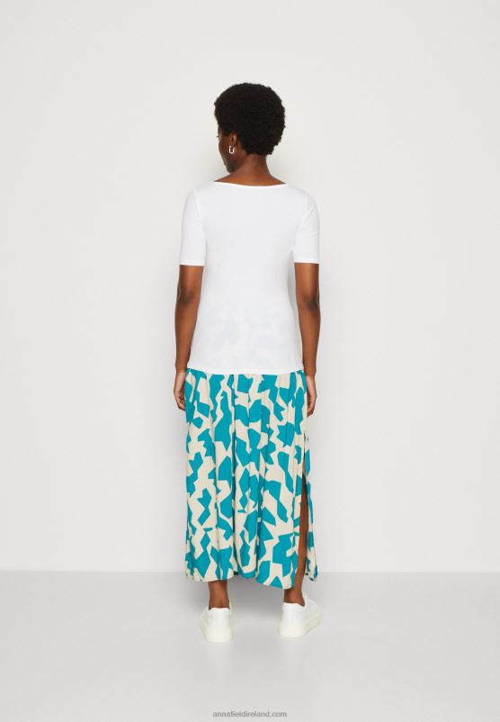 Z62T292 Women Anna Field Print T-Shirt Light Blue/White