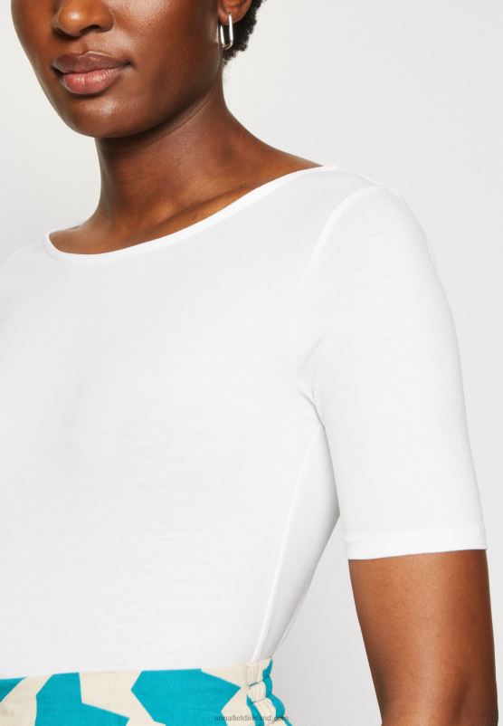 Z62T292 Women Anna Field Print T-Shirt Light Blue/White