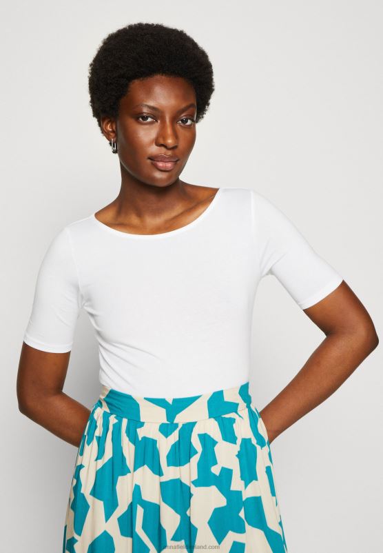 Z62T292 Women Anna Field Print T-Shirt Light Blue/White