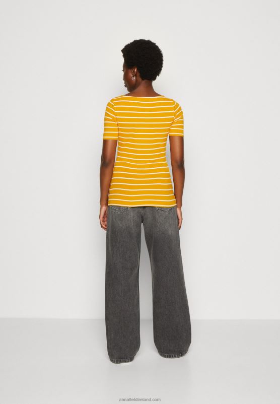 Z62T295 Women Anna Field Print T-Shirt Dark Yellow/White