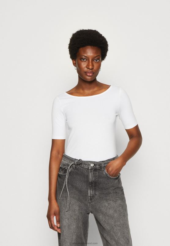 Z62T295 Women Anna Field Print T-Shirt Dark Yellow/White