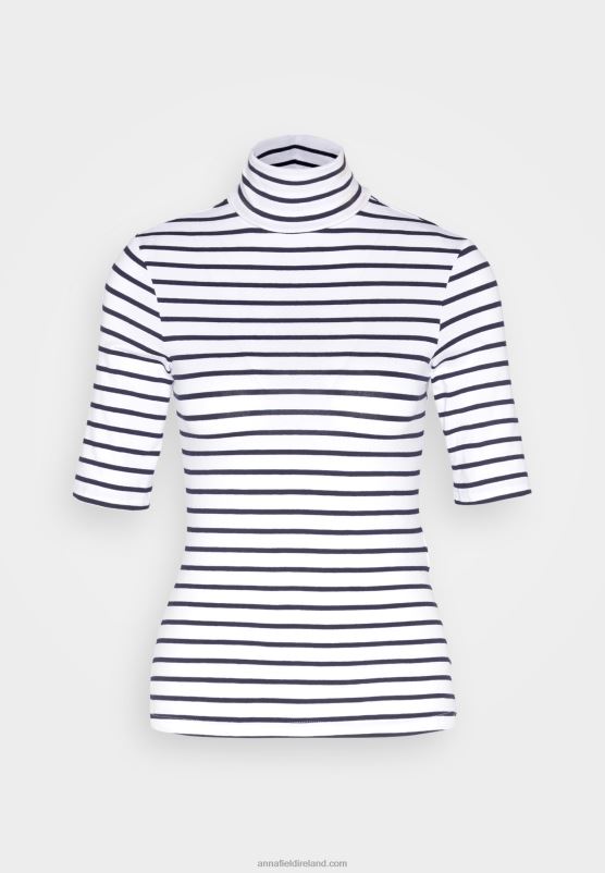 Z62T305 Women Anna Field Print T-Shirt White/Dark Blue