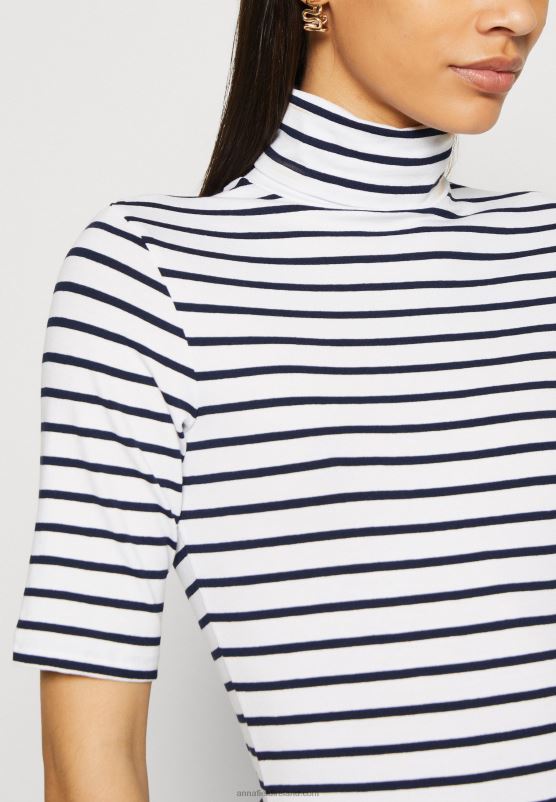 Z62T305 Women Anna Field Print T-Shirt White/Dark Blue