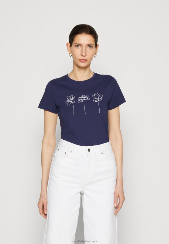 Z62T313 Women Anna Field Print T-Shirt Dark Blue