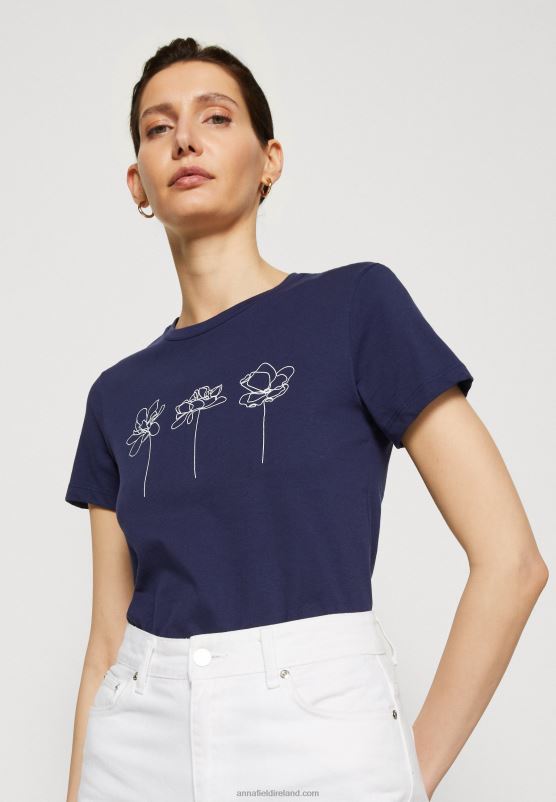 Z62T313 Women Anna Field Print T-Shirt Dark Blue