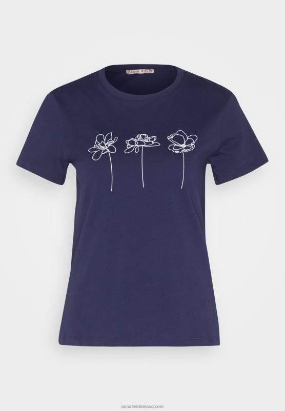 Z62T313 Women Anna Field Print T-Shirt Dark Blue