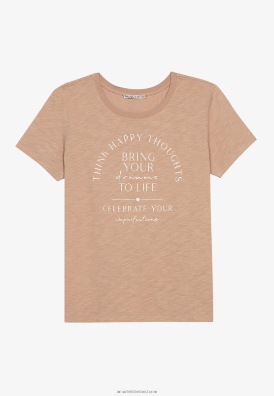 Z62T321 Women Anna Field Bring Your Dreams To Life Print T-Shirt Brown