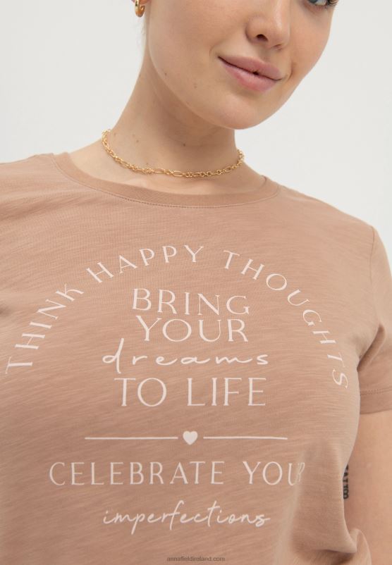 Z62T321 Women Anna Field Bring Your Dreams To Life Print T-Shirt Brown
