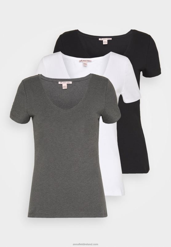 Z62T324 Women Anna Field 3 Pack Basic T-Shirt Black, White