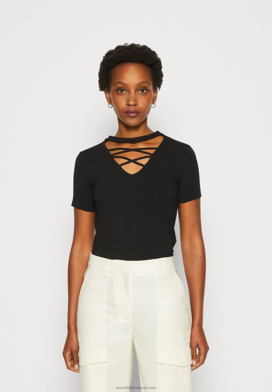 Z62T325 Women Anna Field Print T-Shirt Black