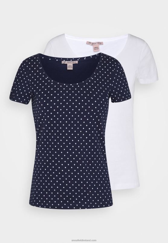Z62T329 Women Anna Field 2Er Pack Print T-Shirt Navy/White