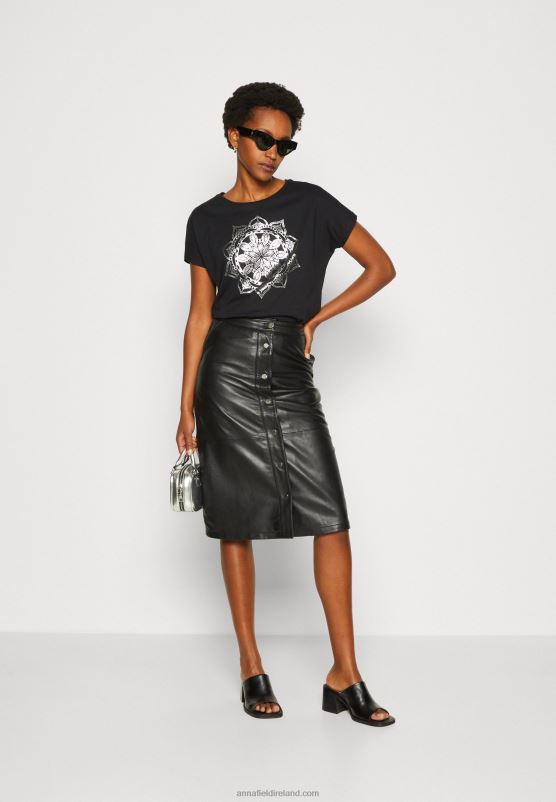 Z62T332 Women Anna Field Print T-Shirt Black