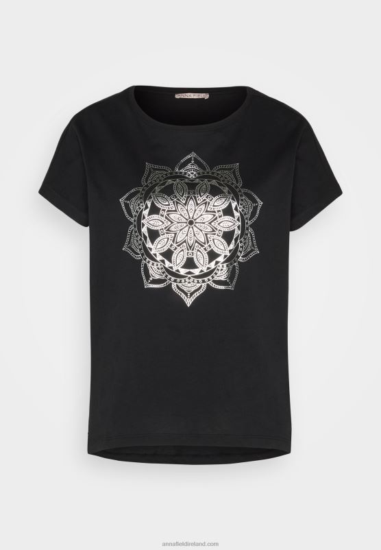 Z62T332 Women Anna Field Print T-Shirt Black