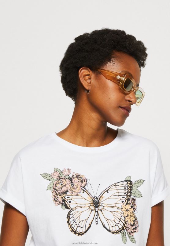 Z62T333 Women Anna Field Print T-Shirt White