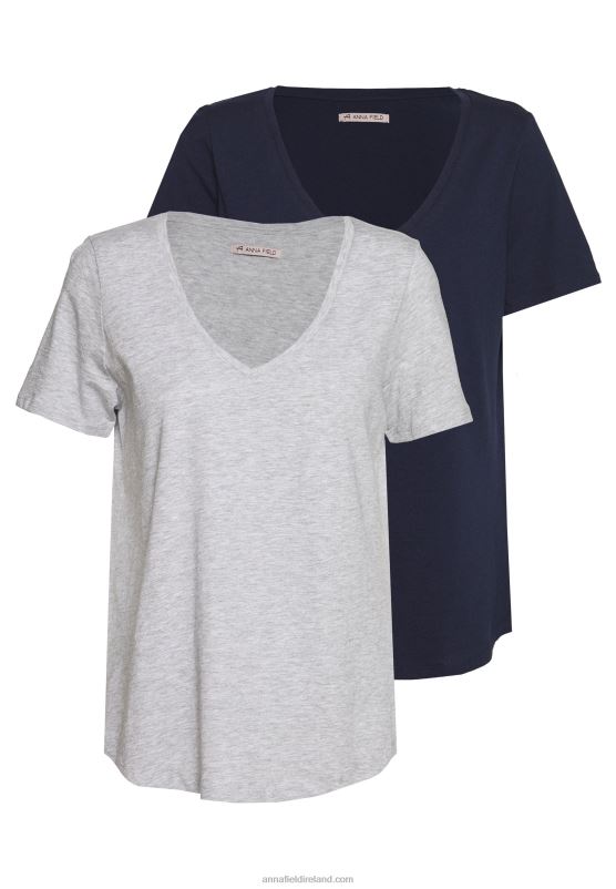 Z62T334 Women Anna Field Basic T-Shirt Mottled Light Grey/Blue
