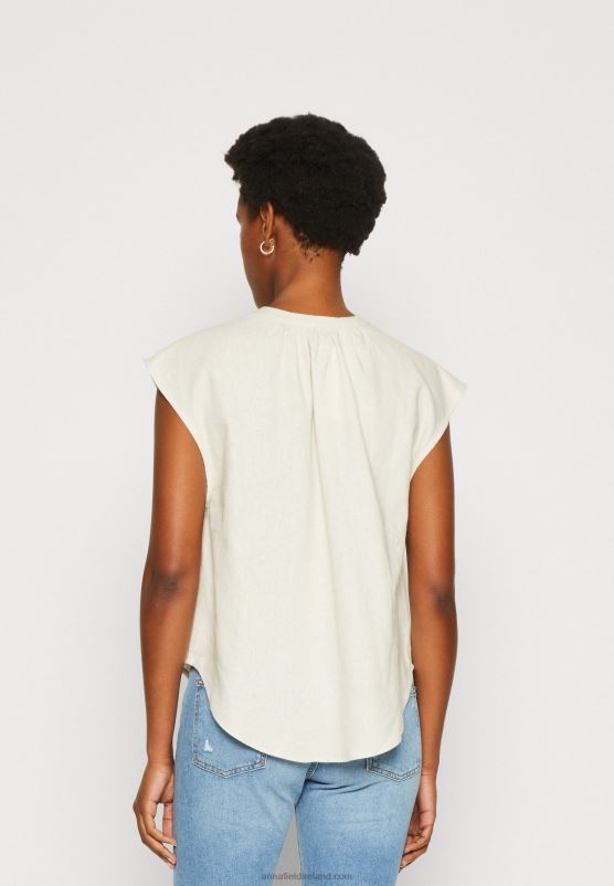 Z62T336 Women Anna Field Linen-Mix Shirt Print T-Shirt Beige