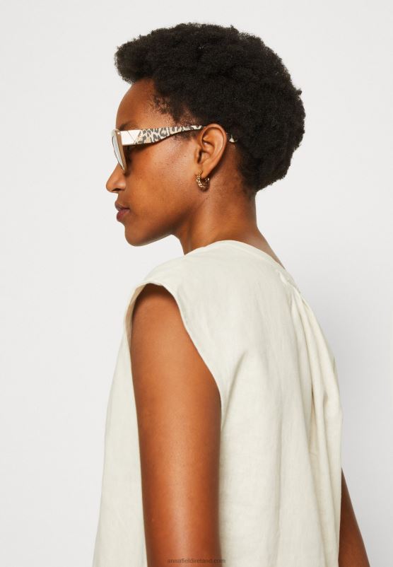 Z62T336 Women Anna Field Linen-Mix Shirt Print T-Shirt Beige