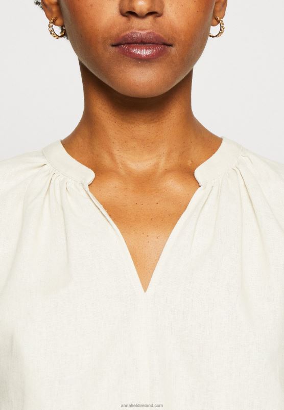 Z62T336 Women Anna Field Linen-Mix Shirt Print T-Shirt Beige