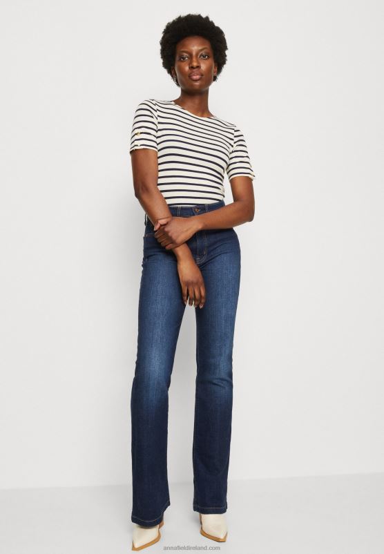 Z62T339 Women Anna Field Print T-Shirt Dark Blue/White