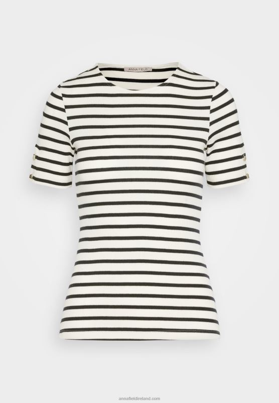 Z62T339 Women Anna Field Print T-Shirt Dark Blue/White