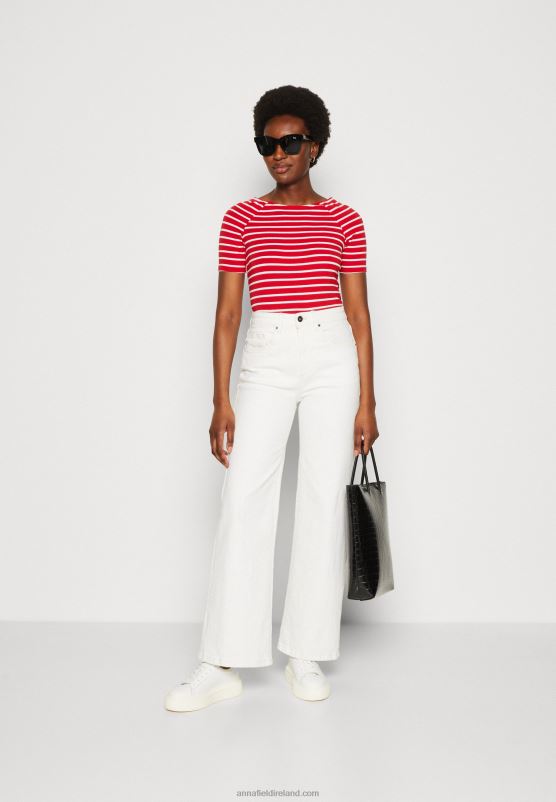 Z62T340 Women Anna Field Print T-Shirt Red/White