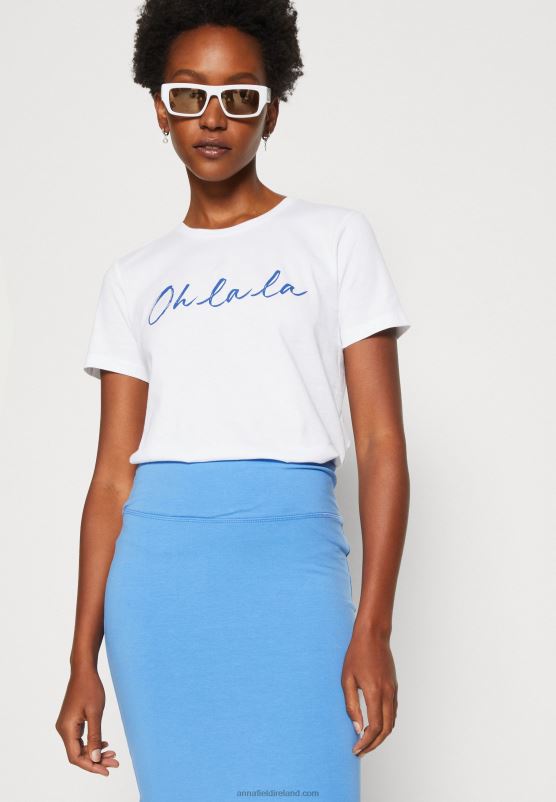 Z62T347 Women Anna Field Print T-Shirt White