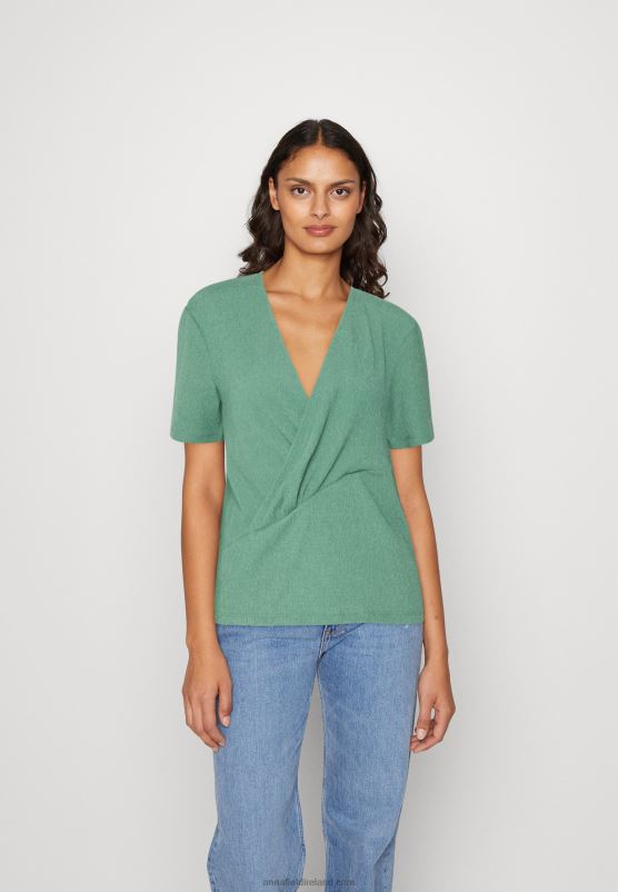 Z62T359 Women Anna Field Print T-Shirt Dark Green