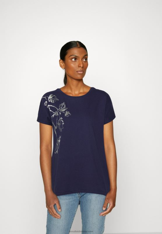 Z62T362 Women Anna Field Print T-Shirt Dark Blue