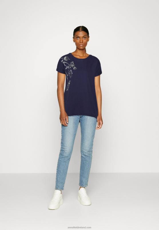 Z62T362 Women Anna Field Print T-Shirt Dark Blue