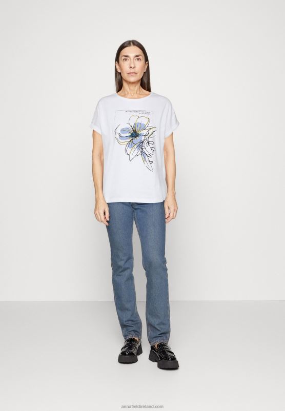 Z62T367 Women Anna Field Print T-Shirt White