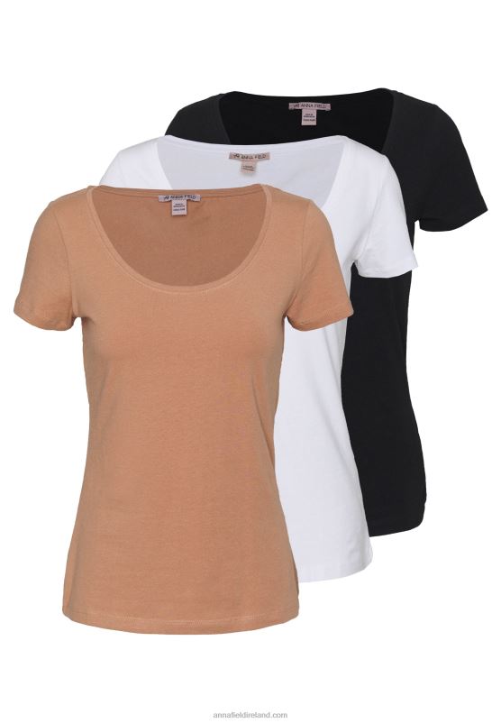 Z62T380 Women Anna Field 3 Pack Basic T-Shirt White/Camel/Black