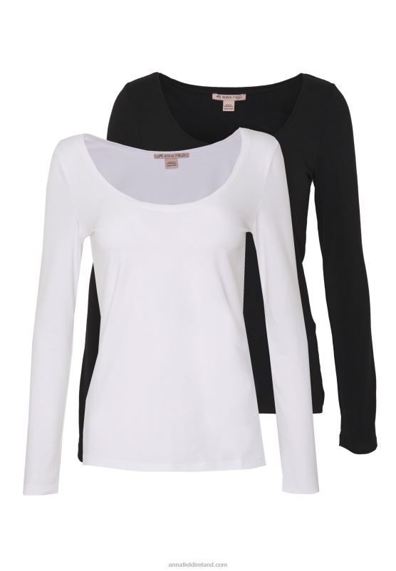 Z62T513 Women Anna Field 2 Pack Long Sleeved Top Black/White