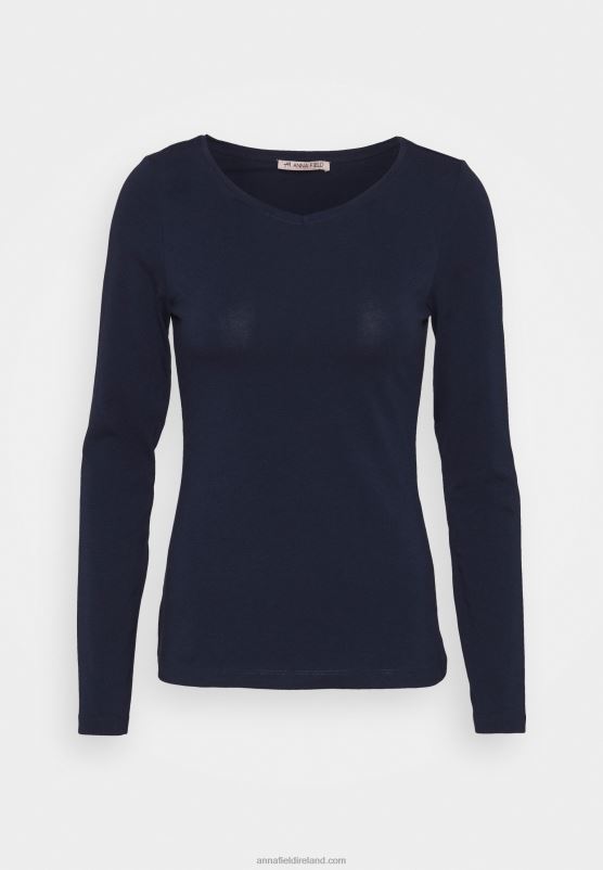 Z62T522 Women Anna Field 2 Pack Long Sleeved Top Dark Blue/Mottled Light Grey